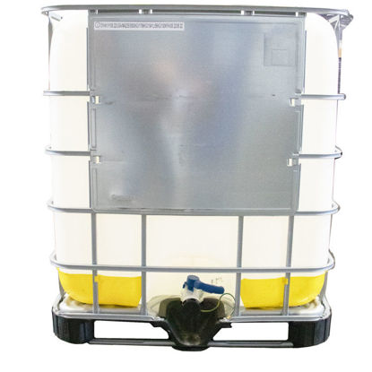 Picture of 275 GALLON RECONDITIONED IBC TOTE, NATURAL BOTTLE,  6" FILL CAP,  2" PLUG, 2" BALL VALVE, EPDM GASKET, RECONDITIONED CAGE