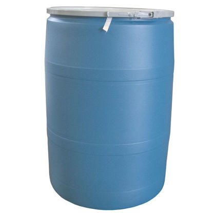 Picture of 55-Gallon Blue HDPE Blue Plastic Open Head Delcon Drum w/ Natural Cover, No Fitting, Lever Lock Ring, UN-Rated