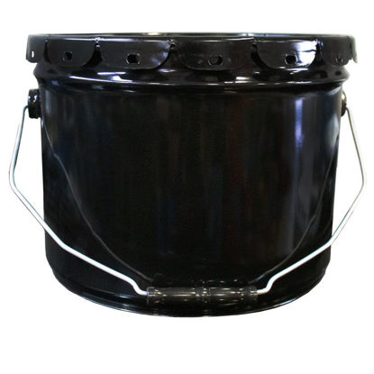 Picture of 3-Gallon Black Rust Inhibited Steel Open Head Pail, Single Bead, w/ Black Lug Cover, Flow in Gasket