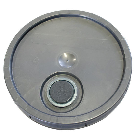 Picture of 5-Gallon Gray HDPE Plastic Pail Cover, w/ Rieke Flex Spout