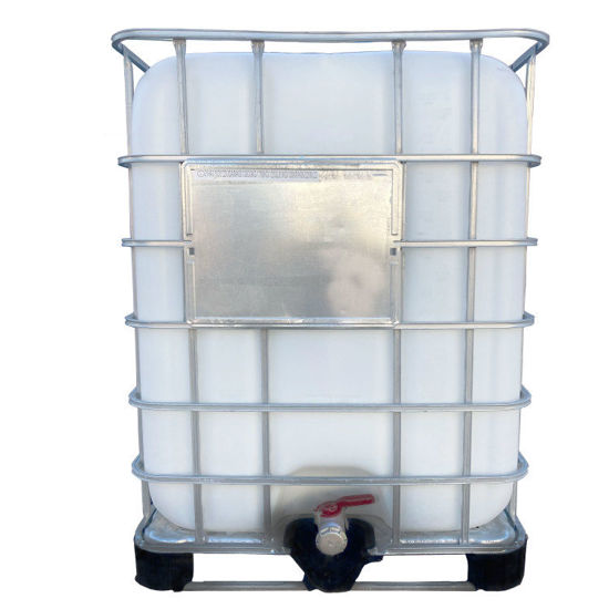 Picture of 275 GALLON REMANUFACTURED IBC TOTE, NATURAL BOTTLE, 6" VENTED FILL CAP, 2'" PLUG, 2" BALL VALVE, EPDM GASKET, RECONDITIONED CAGE