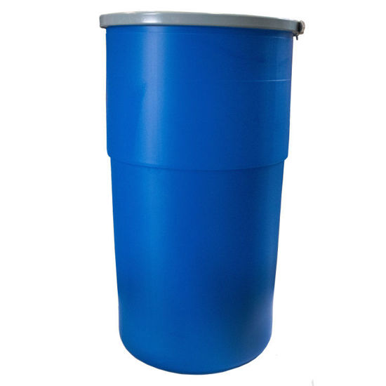 Picture of 14-Gallon Blue Plastic Open Head Nestable HDPE Drum w/ Natural Cover, Lever Lock Ring, UN Rated