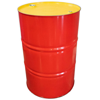 Picture of 55 Gallon Shell Red Tight Head Steel Drum, w/ Yellow Cover, Unlined, 2" & 3/4" Rieke Fitting, UN Rated
