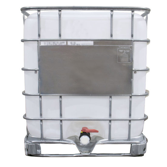 Picture of 275 Gallon Remanufactured IBC Tote, Natural Bottle, Steel Pallet, OD Valve w/ 2" Fitting with Plastic Cap