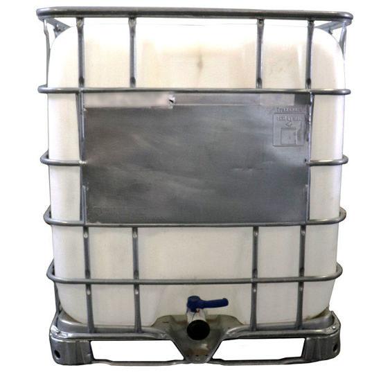 Picture of 275-Gallon Reconditioned IBC Tote, Steel Cage, Natural Bottle, 2" Quick-Disconnect Valve with Foil Seal, 
UN-Rated