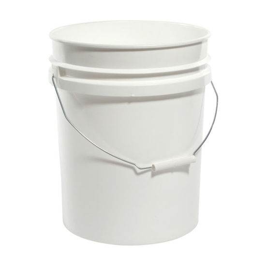 Picture of 5 Gallon White Plastic HDPE Open Head Pail, UN Rated, w/ Gold CWL