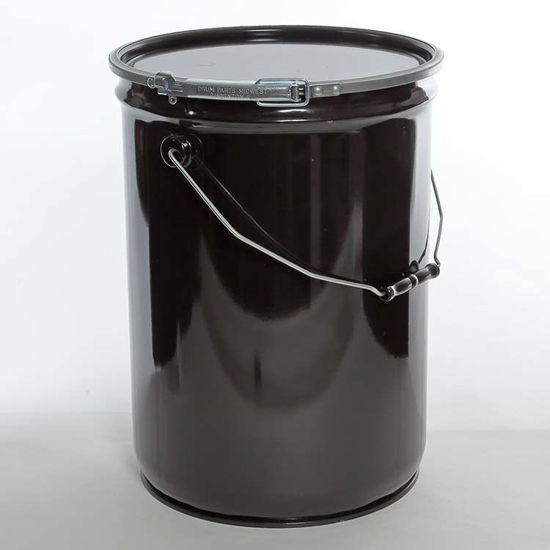 Picture of 6 Gallon Black Delpak Open Head Steel Pail, Straight Side, Rust Inhibited w/ Ring Seal Cover & Lever Lock, UN Rated
