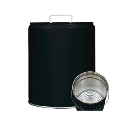 Picture of 5 Gallon Black Steel Tight Head Pail, Rust Inhibited. UN Rated, Rieke Prep w/ Dust Cap - Spouts In Separate Box