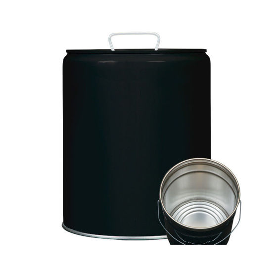 Picture of 5 Gallon Black Steel Tight Head Pail, Rust Inhibited. UN Rated, Rieke Prep w/ Dust Cap - Spouts In Separate Box