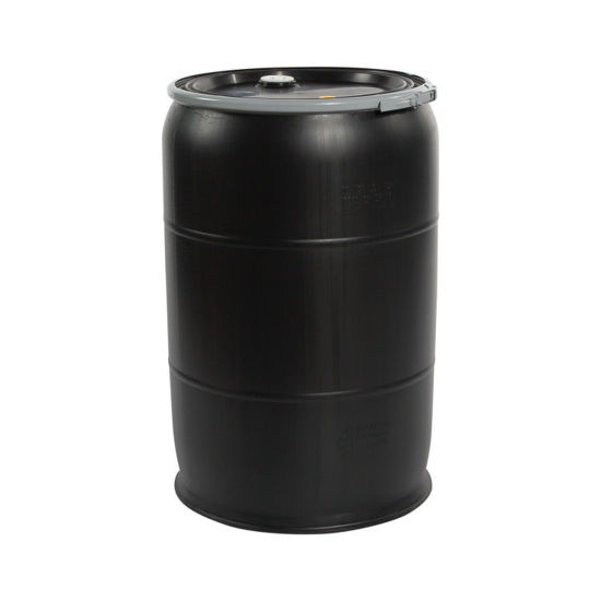 Picture of 55 Gallon Black HDPE Plastic Open Head Drum w/ 2" and 3/4" Fittings, UN Rated