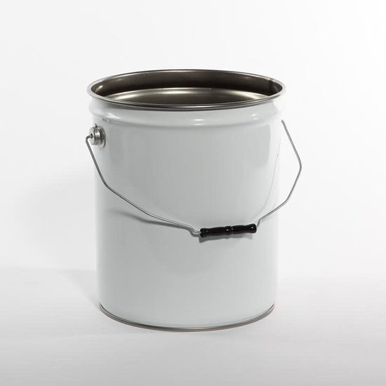 Picture of 5 Gallon White Open Head Steel Pail, Rust Inhibited, Inverted, 3.5" Double Bead, Roll Coat, 26 Gauge, UN Rated