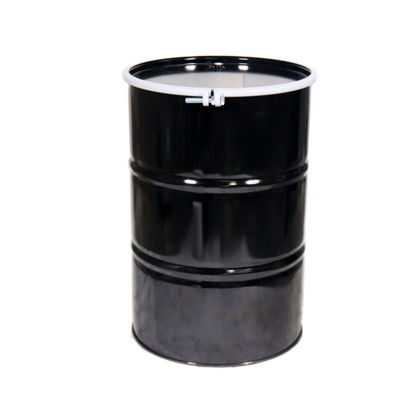 Picture of 55 Gallon Black Steel Open Head, 2" & 3/4" Fitting, Bolt Ring, Red Phenolic Lined