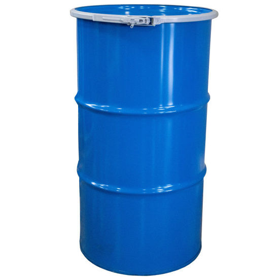 Picture of 35 Gallon Blue Open Head Steel Drum, w/ Blue Cover, Unlined, Lever Lock Ring, EPDM Gasket, UN Rated