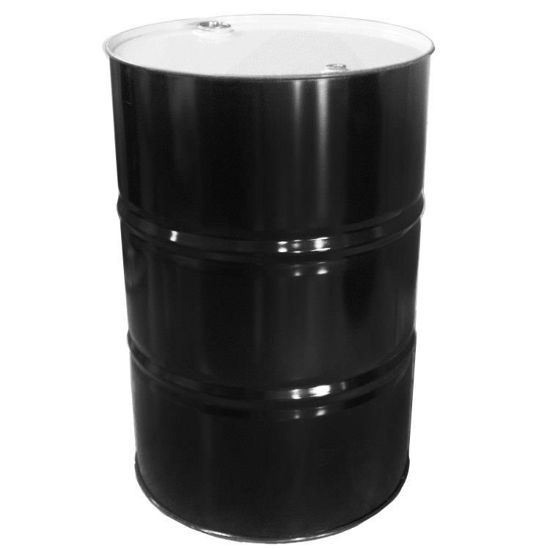 Picture of 55 Gallon Black Unlined Steel Tight Head Drum w/White Top, 2" & 3/4" Tri-Sure Fitting, UN Rated