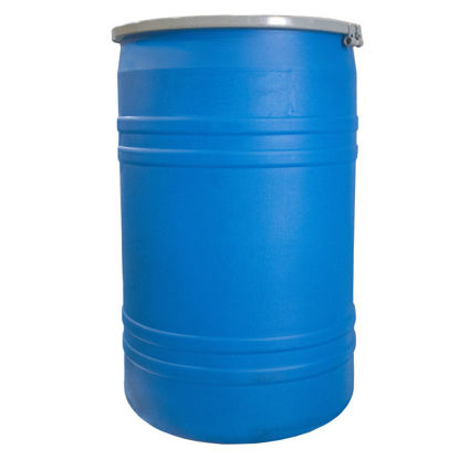 Picture of 30 Gallon Blue Plastic HDPE Open Head Straight Side Drum, w/ Cover, 2" Buttress & 3/4" NPS Bolt Rind, UN Rated