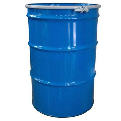 Picture of 55 Gallon Chevron Blue Steel Open Head Steel Drum w/ Blue Cover, Olive Drab Phenolic Lined, 3 Tri-Sure Fittings, Bolt Ring, EPDM Gasket, UN Rated