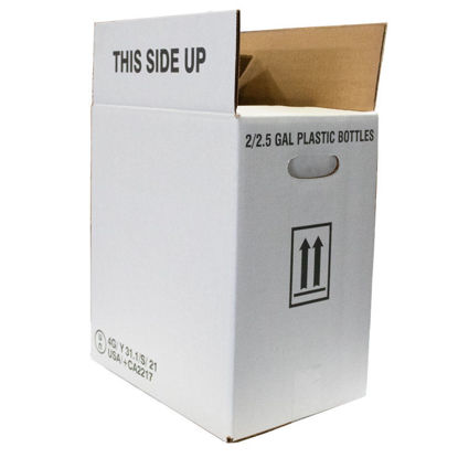 Picture of 2.5 Gallon HDPE Natural Plastic F-Style Bottle, 63-485, 2x1 White Reshipper Box