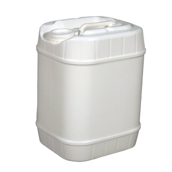Picture of 5 Gallon White HDPE Plastic Rectangular Tight Head Pail, w/ Rieke 70 mm TE, 6TPI Fittings, No Vent & Gasket, Integrated Handle