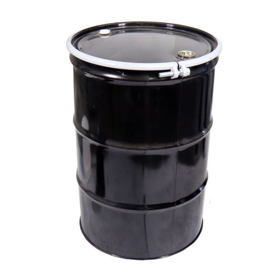 Picture of 55 Gallon Black Steel Open Head with 2" & 3/4" Fittings, Red Phenolic Lined