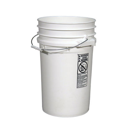 Picture of 7 Gallon White HDPE Plastic Open Head Pail, w/ Black CWL, Metal Handle