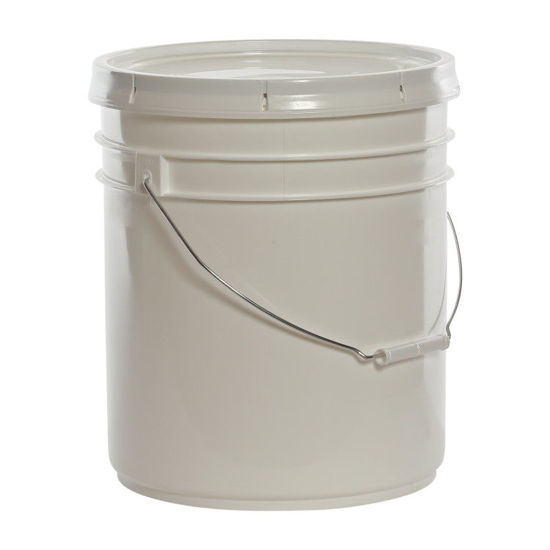 5 Gallon White HDPE Plastic Straight Sided Open Head Pail w/ White Cover.  Pipeline Packaging