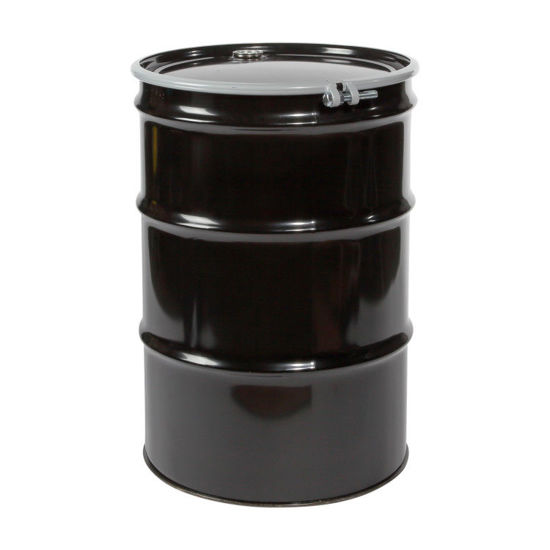 Picture of 55 Gallon Black Steel Open Head Drum, Red/Brown Phenolic Lined w/ 2" and 2" Nylon Plugs