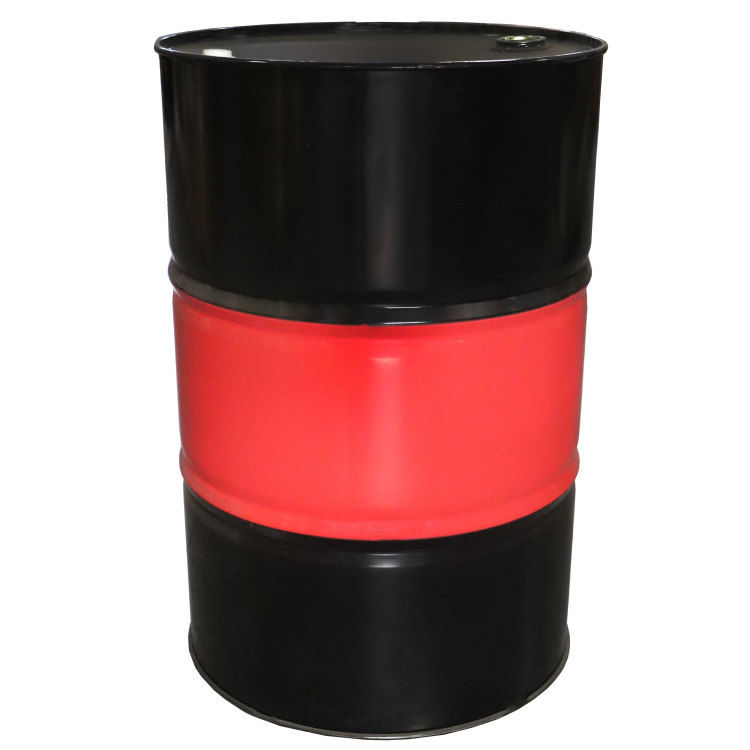 55 Gallon Black/Red Unlined Steel Tight Head Drum, Red Middle on Drum