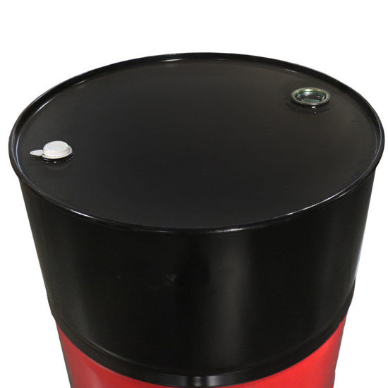 55 Gallon Black/Red Unlined Steel Tight Head Drum, Red Middle on Drum