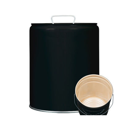 Picture of 5 Gallon Black Steel Tight Head Pail, Buff Epoxy Phenolic Lined w/ 2" Rieke Plug, UN Rated