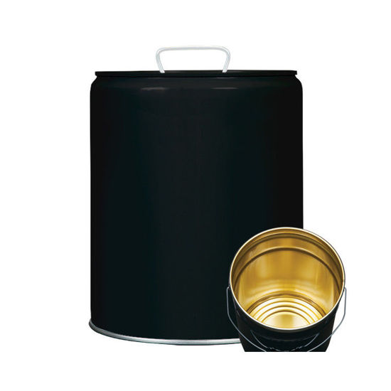 Picture of 5 Gallon Black Steel Tight Head Pail, Phenolic Lining, w/ 2" & 3/4" Poly Vent Fittings, UN Rated