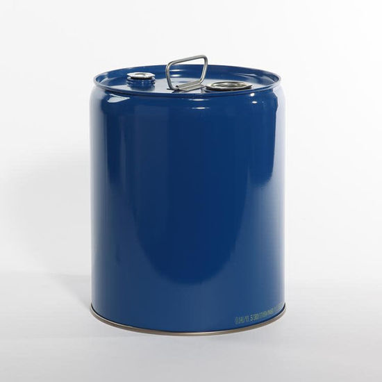 Picture of 5 Gallon Gentian Blue Steel Tight Head Pail, Red Phenolic Lining w/ 2" & 3/4" Rieke Fittings, UN Rated, Chime Coating
