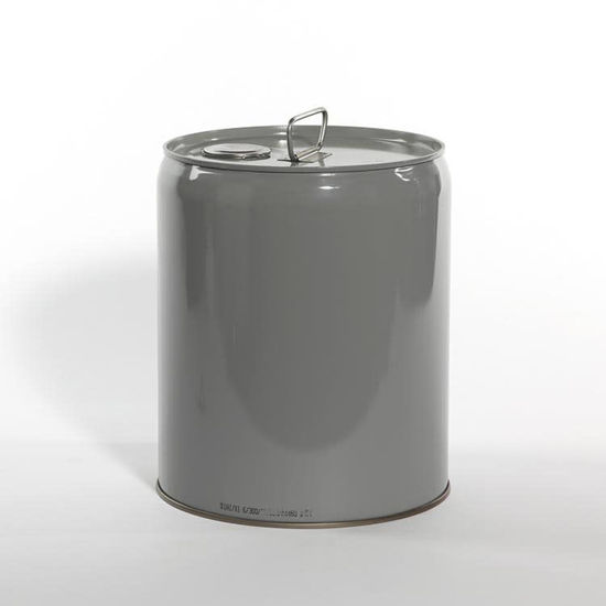 Picture of 5 Gallon Gray Tight Head Steel Pail, Double Green Phenolic Lined w/ Dust Cap, UN Rated