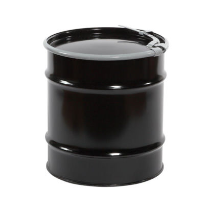 Picture of 20 Gallon Black Open Head Steel Drum, Phenolic Lining, Black Cover, Bolt Ring, UN Rated