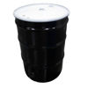 Picture of 55 Gallon Black Steel Open Head Drum w/ White Cover, Buff Epoxy Lining, 2"x3/4" Fittings, & 2" Bottom Drain Bolt Ring, UN Rated