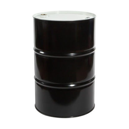 Picture of 55 Gallon Black Steel Tight Head Drum, Unlined, White Cover, w/ 2" and 3/4" Tri-Sure Fittings, EPDM Gasket, UN Rated