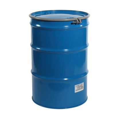 Picture of 55 Gallon Blue Steel Open Head Drum, Olive Drab Lining, Blue Cover w/Sponge Gasket, w/ 2" and 3/4" Fittings, Poly Irradiated Gasket, Bolt Ring, UN Rated