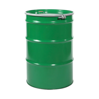 Picture of 55 Gallon Green Steel Open Head Drum, Unlined, w/ 2" and 3/4" Fittings (Poly Irradiated Gasket)
, UN Rated