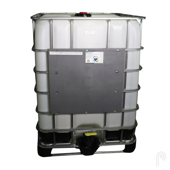 Picture of 330 Gallon New IBC Tote, Natural Plastic Bottle, w/ 6" Black Cap and 2" Solid Plug, 2" Ball Valve NPT/PS, Composite Pallet