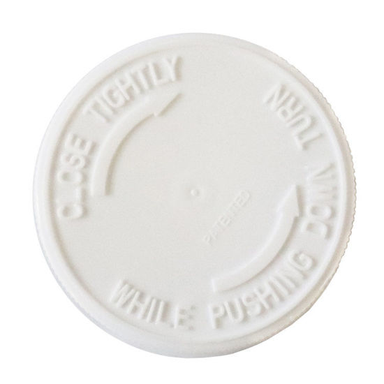 Picture of 38-400 White PP Plastic Child Resistant Cap, Push Down & Turn, .035 M1 Heat Seal for PE