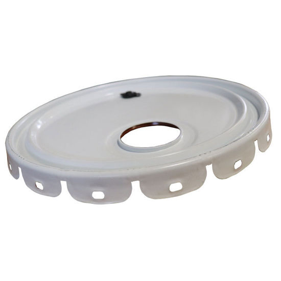 Picture of 2.5-7 Gallon White Red Phenolic Steel Lug Cover, Rieke Prep-3/8" Polyvent, Flow in Gasket