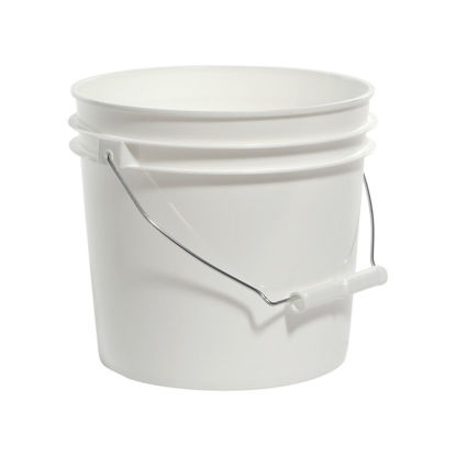 Picture of 1 Gallon White HDPE Plastic Open Head Round Pail, 50 MIL w/ Metal Handle, White Plastic Grip
