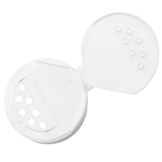Picture of 63-485 White PP Plastic Dispensing Cap, Flip Top, Lift Spoon, 7 Holes, Unlined, .200 Orifice