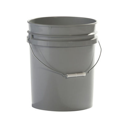 Picture of 5 Gallon Gray HDPE Plastic Open Head Pail w/CWL, Metal Handle and White Plastic Grip