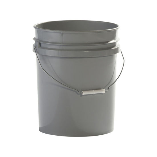 Picture of 5 Gallon Gray HDPE Plastic Open Head Pail w/CWL, Metal Handle and White Plastic Grip