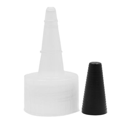 Picture of 24 mm, 24-410 Natural LDPE Plastic Yorker Cap, Unlined, Long Black Tip, No Hole