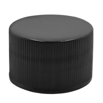 Picture of 28 mm 28-410 Black Ribbed PP Plastic Cap, Matte Top, Ribbed Sides Cap w/ Heat Seal Lining S105 FS3-19 For PET