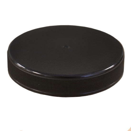 Picture of 63-400 Black PP Plastic Cap, Matte Top, Ribbed Sides, ISPE-U5 Plain Liner w/ Heat Seal Liner