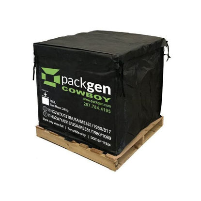 Picture of Black Cowboy Composite Corrugated Hazmat Cubic Yard Container, 36"X36"X36", Flap Closure, 6 MIL LDPE Liner, w/ Full Extended Flap