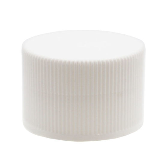 Picture of 24-410 White PP Plastic Screw Cap, Matte Top, Ribbed Sides w/F217 Liner