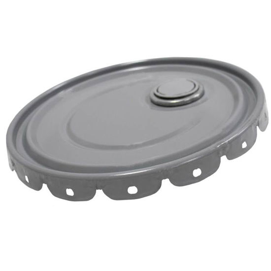 Picture of 5 GALLON GRAY UNLINED STEEL LUG COVER, W/ RIEKE SPOUT